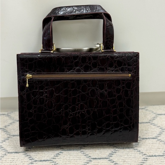 GIANNI VERSACE Vintage 90’s Brown Croc-Embossed Leather W/ Gold Buckle Handbag - Picture 3 of 16